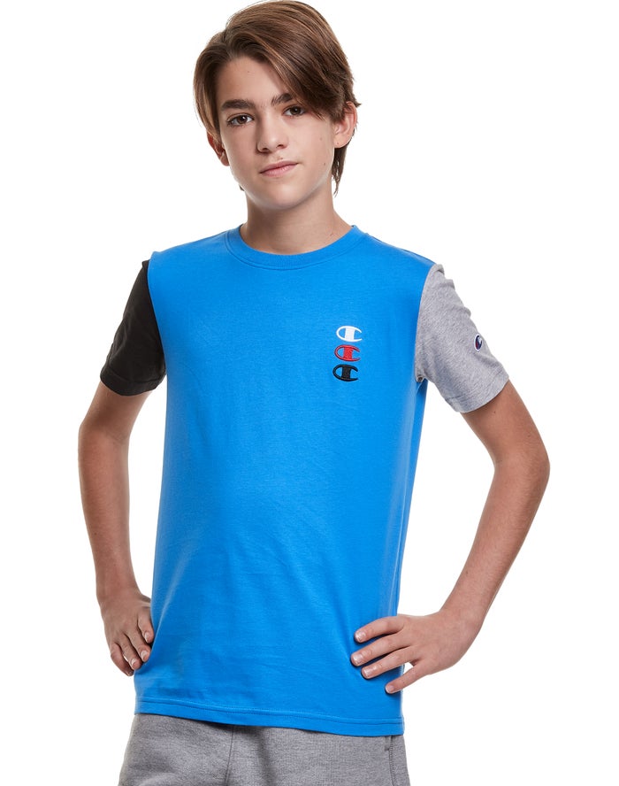 Champion Triple Stacked Logo T-Shirt Jongens - Blauw - Belgie 0329RHPGO